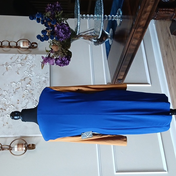 NWT Kasper Royal Blue/Gold Colorbock Sheath Dress. Size M - Picture 14 of 17